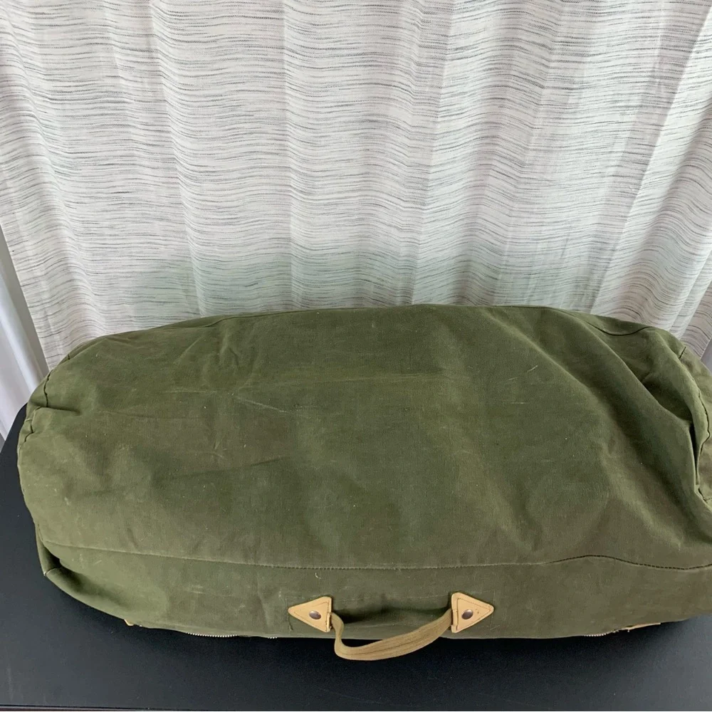Green Olive Drab Zippered Canvas Duffle Bag.